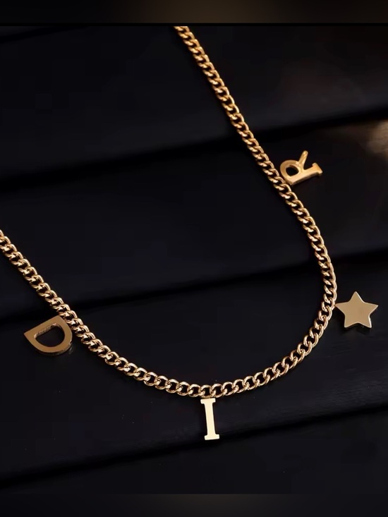 Private Label Jewelry - K18 Gold Plated Star & Letter Charm Necklace